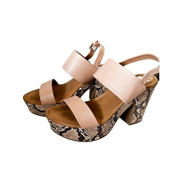 DOLCE VITA Platform Snake Print Beige Heel Sandals Sz 7.5 - Picture 5 of 6